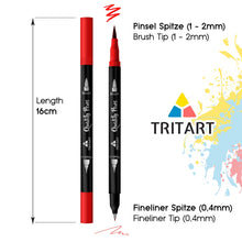 Laden Sie das Bild in den Galerie-Viewer, Dual Brush Pens | Praktische Dual Brush Pens mit Doppelspitze I 25 wunderschöne Farben auf Wasserbasis mit Fineliner und Pinsel Spitze