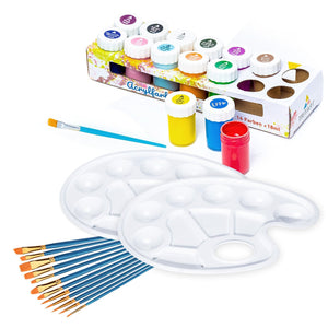 Tritart Acrylfarben Set für Kinder und Erwachsene mit 12 Pinsel und 2 Mischpaletten | 14er Acrylic Paint Set | Malset Akrylfarbenset Komplett Set für Papier & Holz | Acryl Farbe