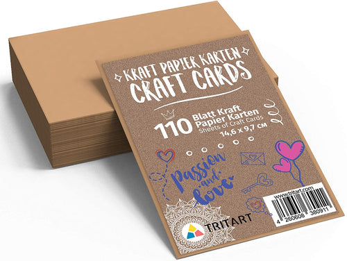 Tritart Kraftpapier Karten Blanko | 110 Papier-Karten zum Basteln - Schreiben - Dekorieren - DIY I Kraft cards I Leere Grußkarte 14,6 x 9,7 cm