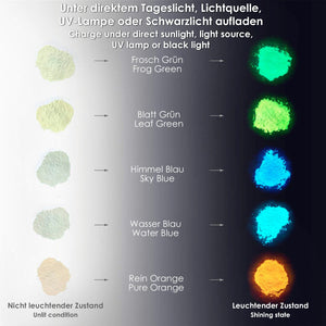 Tritart Fluoreszierendes Pulver Selbstleuchtend | 5 x 20g Nachtleuchtende Pigmente | Leuchtpulver Set mit GRATIS UV Lampe