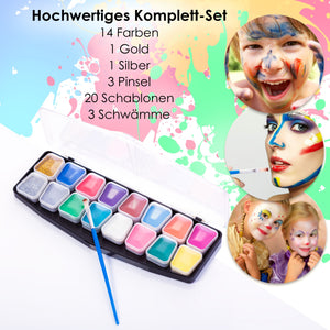 Profi Kinderschminke Set 42 Teile | wasserlösliche Schminkfarbe | GRATIS Schwämme von Tritart