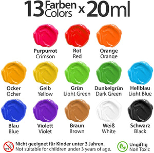 Bastel-Farbe Kinder | 13 x 20ml | Kinderfarben Abwaschbar